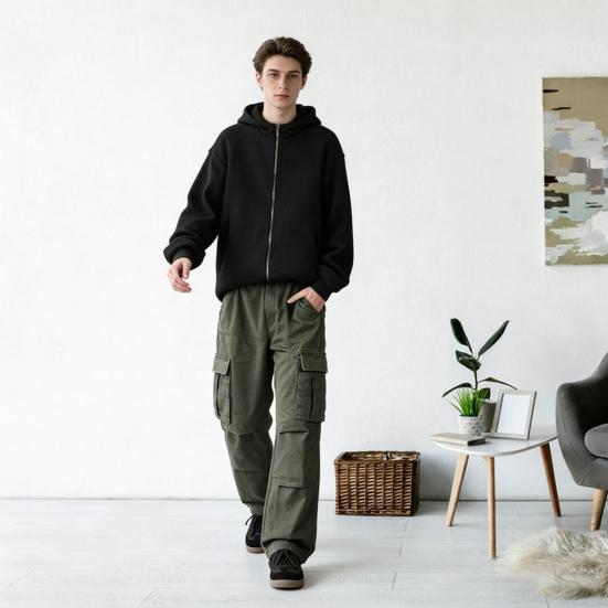 Yousheng Мужские брюки карго в стиле ретро, повседневные широкие брюки с несколькими карманами, свободного кроя, с широкими штанинами, для путешествий, спортзала, школы, уличной одежды