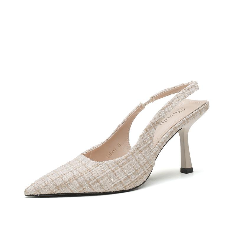 Высококлассный стиль «маленький аромат», тонкий каблук, острый носок, босоножки на высоком каблуке, женские новые летние модели, туфли-лодочки с открытой пяткой под юбку