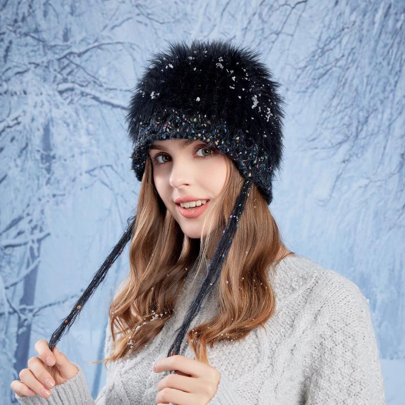 Women Autumn Winter Warm Thicken Ear Protector Hat Cold Velvet Outdoor Cycling Knitted Hats Sweet Cute Plush Hood Cap