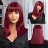 Wine Red Synthetic Wigs for Women Medium Length Straight Bob Wig with Bangs Cosplay Natural Fiber Hair Heat Resistant