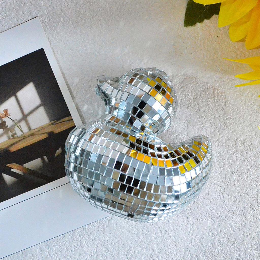 Silver Duck Shape Glass Mirrored Statue Discos Ornament Reflective Figurine for Wedding Party Music Festival Decoration