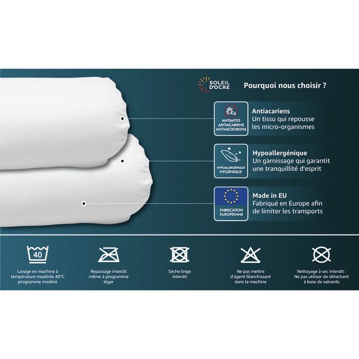 LUXE Anti-Dust Mite Bolster, Width 140 Cm, by Soleil D'ocre