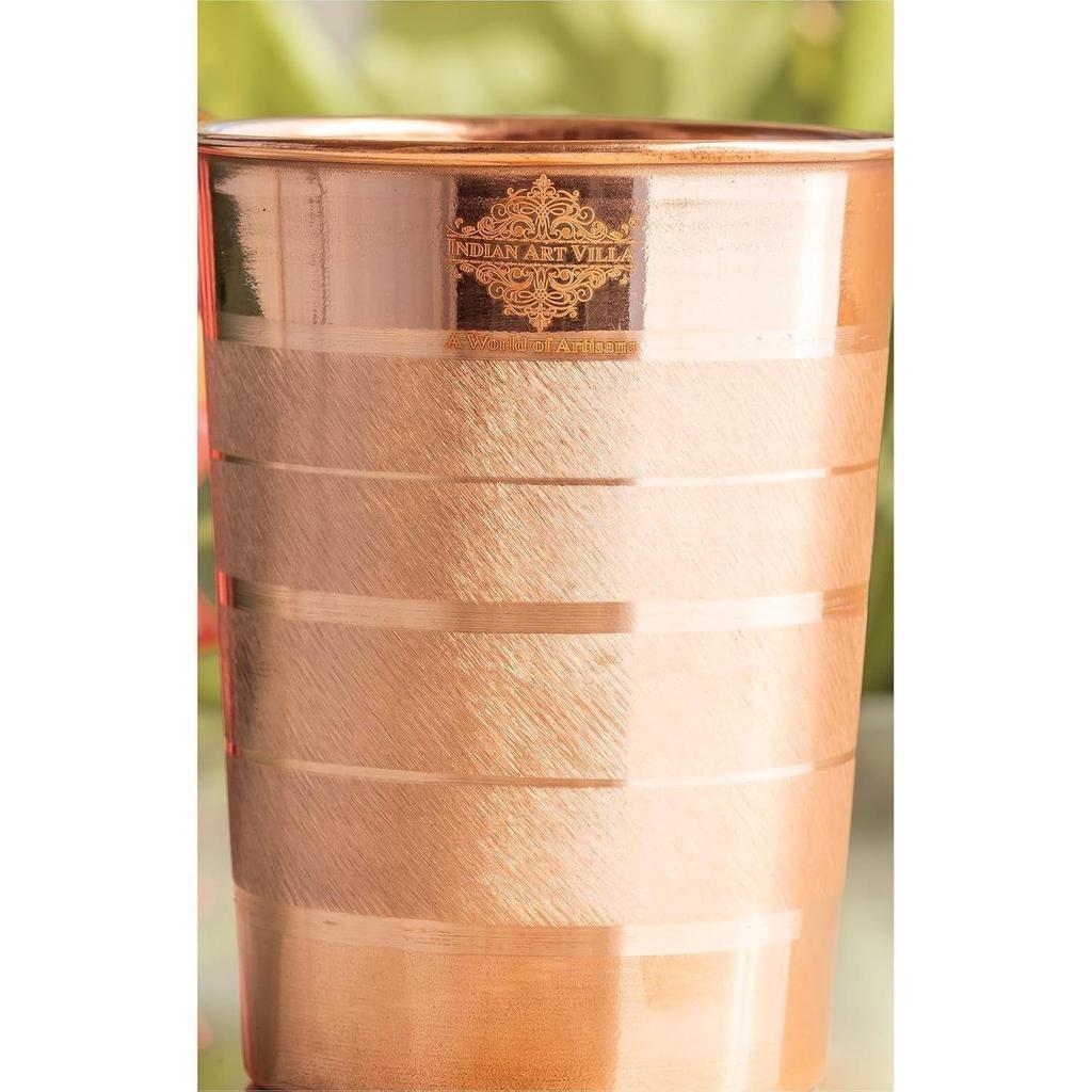 Медный стакан – 275 мл, Элегантная посуда для воды, Аюрведические преимущества и ежедневное использование, Идеально подходит для дома, офиса и в качестве подарка, Набор из 4 штук