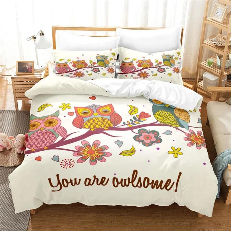 Cartoon Owl Fashion Cute Animal Comfortable Duvet Quilt Cover Pillowcase Bedding Set Children Bedroom Decoration Home Textile