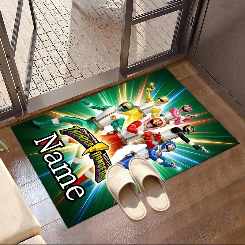 Custom Name Personalized Mighty Morphin Power Rangers Print Carpet, Versatile Home Decor Rug, for Playroom, Apartment, Balcony, Entryway, Hallway Gift