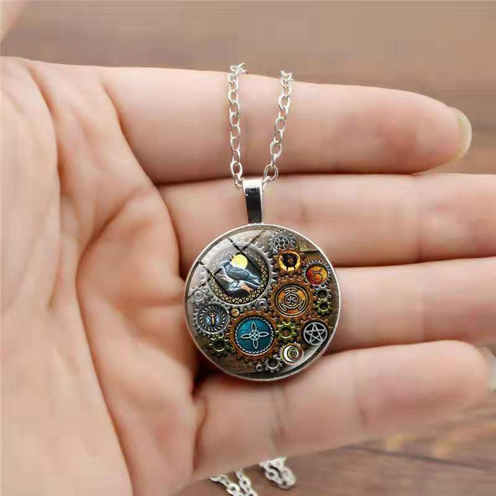 Steampunk Witch Pendant Necklace for Women 2022 Goth Mechanical Gear Accessories Vintage Jewelry Men's Neck Chain Gift