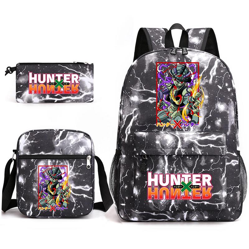 Рюкзак для студентов с принтом аниме Hunter x Hunter, повседневный рюкзак для мальчиков и девочек, набор из 3 предметов с пеналом