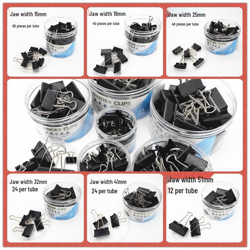 Black Metal Long Tail Clips: Small & Large Sizes, Spiral Tube Packed for Stationery & Tickets