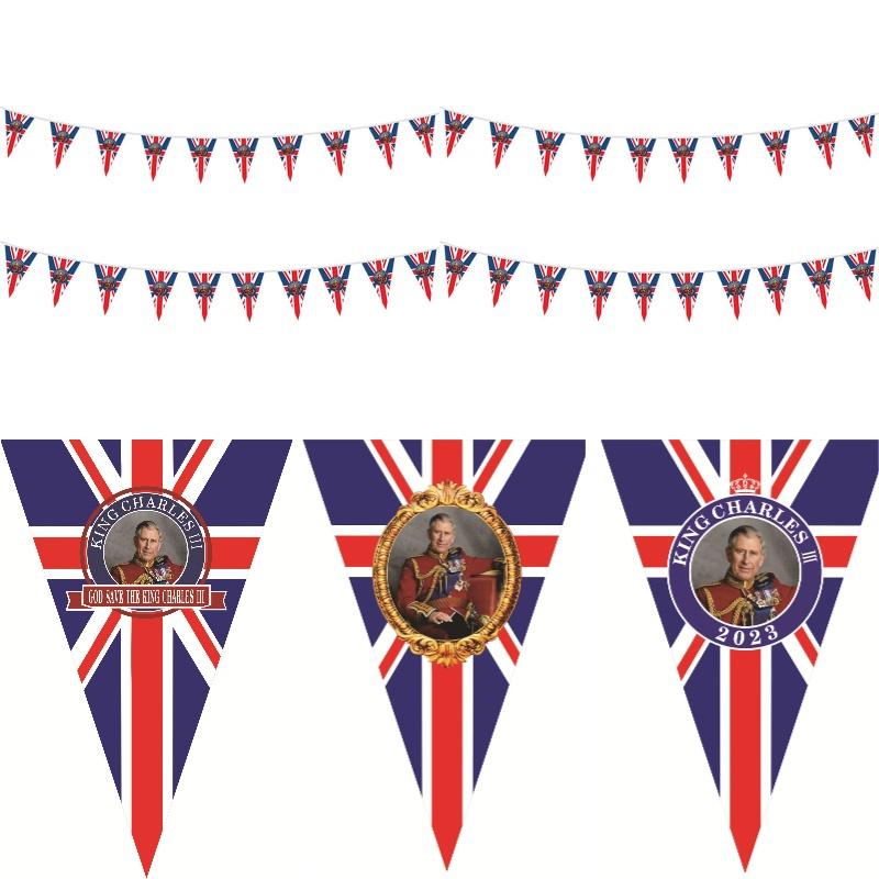 Британский флаг коронации короля Карла ручной 90x150см праздничный полиэстеровый баннер