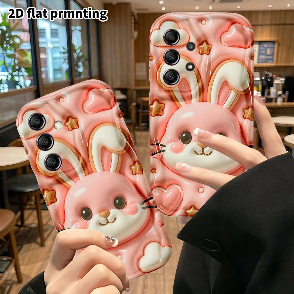 Phone case: 2D flat, suitable for Samsung Galaxy A34 A35 M05 M06 S20 S22 S21 FE Plus 5G protective case, pink bunny, perfect Christmas and Halloween h