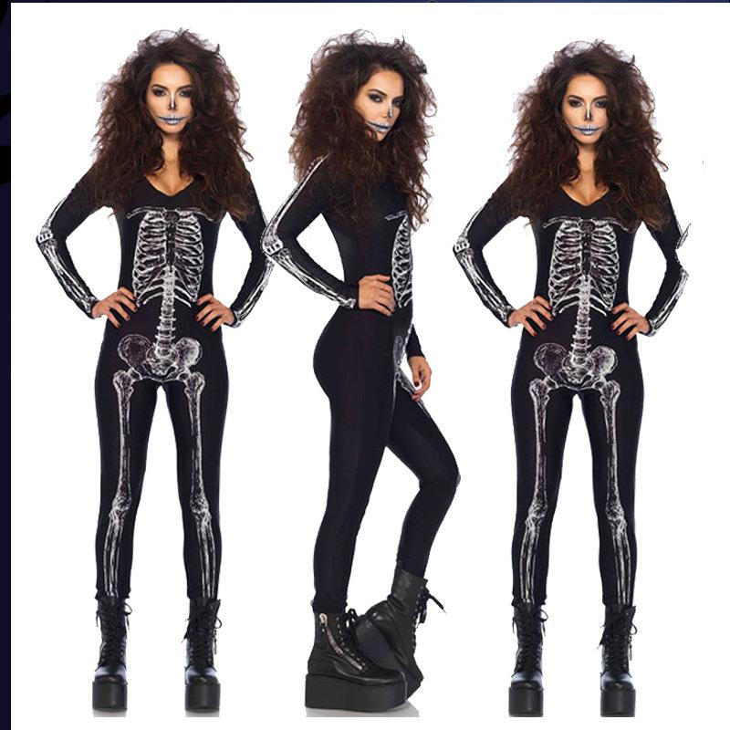 Cosplay Halloween Skull Costume Zombie Jumpsuit Uniform, Undead Bar, Halloween Skull Zombie Costume