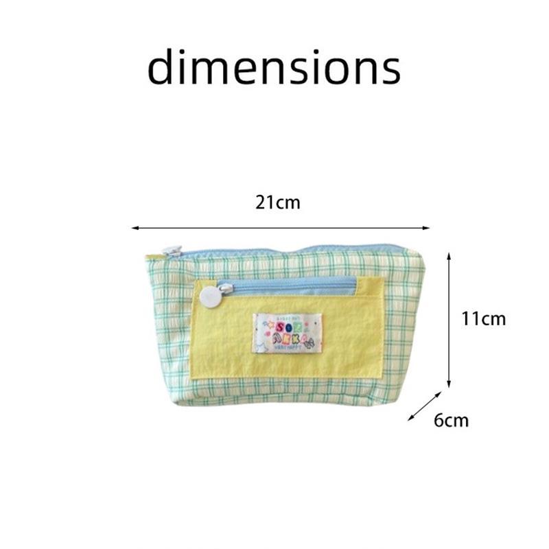 Cute Contrast Color Plaid Dopamine Large Capacity Pencil Case Storage Bag Student Stationery Supply Pouch Girl Cosmetic Bag Gift