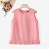 Women Casual Round Neck Solid Color Summer Sleeveless Tank Tops