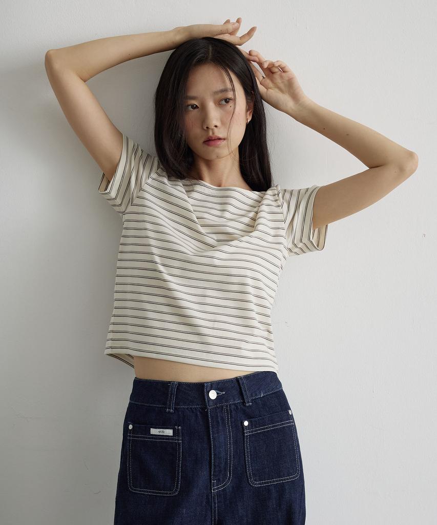 ARTID Striped Boat Neck Short Sleeve T-Shirt_3 Colors