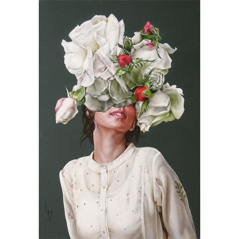 Nordic Flowers Head Woman Canvas Paintings On the Wall Art Posters And Prints Feather Girls Wall Pictures Home Decoration Cuadro