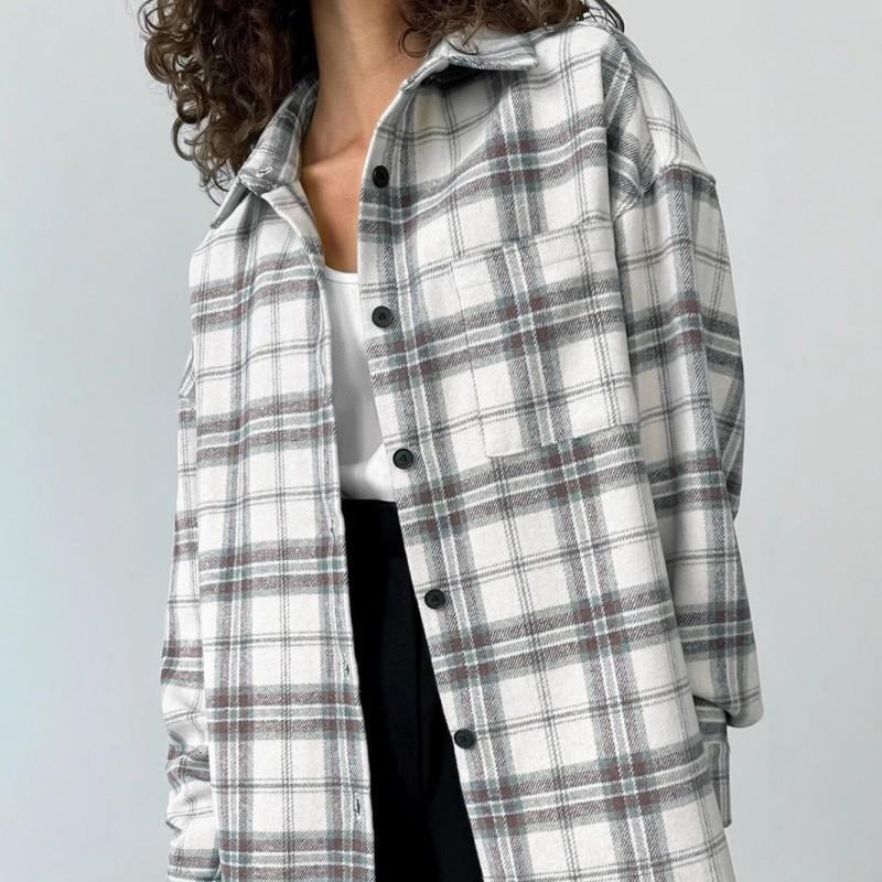 Oversized Relaxed Collared Plaid Shirt Women Long Sleeve Streetwear Top Loose Fit Casual Outerwear