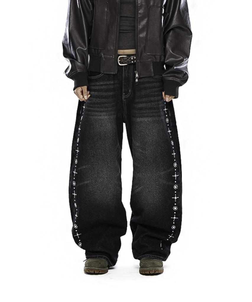AAKAM Side Rhinestone Denim Pants (Black)
