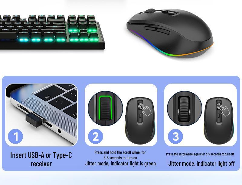Беспроводная RGB-мышь M106 USB-C, двухрежимная и перезаряжаемая, для настольного компьютера, ноутбука и планшета