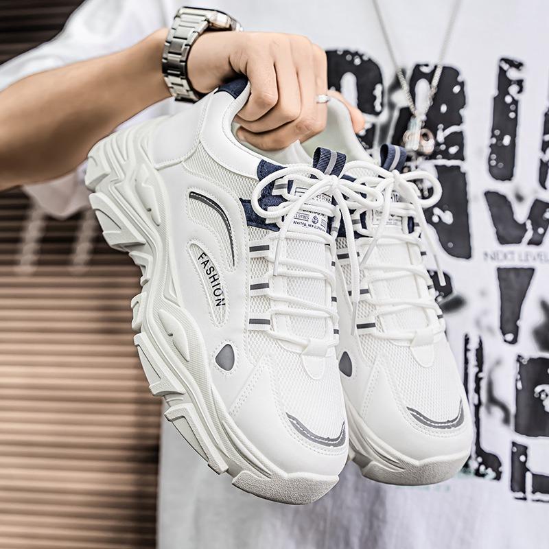 Мужская обувь весна и лето трендовый бренд универсальная студенческая повседневная сетчатая спортивная для бега толстая подошва увеличивающая рост маленькие белые кроссовки папы трендовая обувь нескользящая