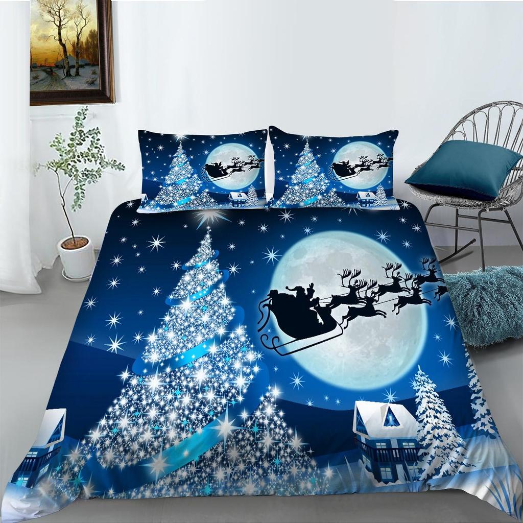 Christmas Home Bedding Set Santa Claus Pattern Bedding Set Bedding Set Quilt Cover Pillow Case Single/Double Bed 2/3 Bedroom Decoration