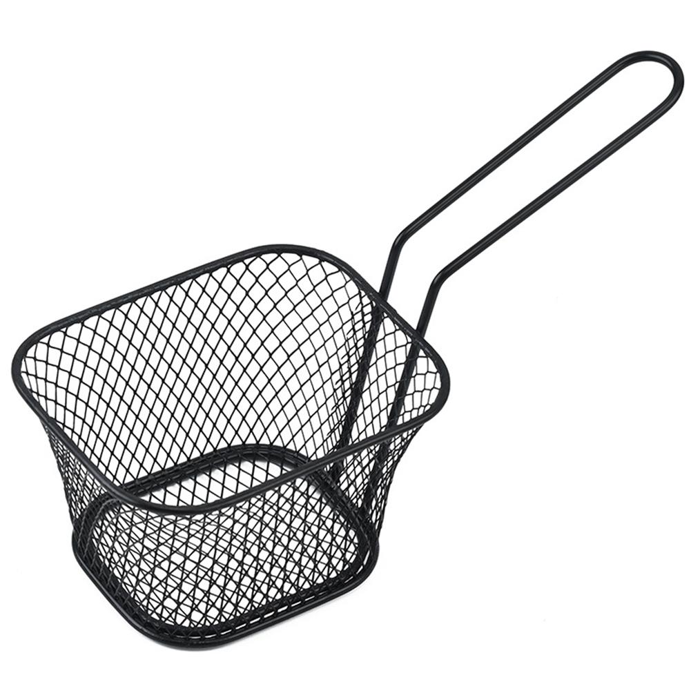 Mini Size Square Fry Basket Metal French Fries Chips Holder with Handle Desk Food Presentation Mesh Basket Food Prep Area Accessories Tools