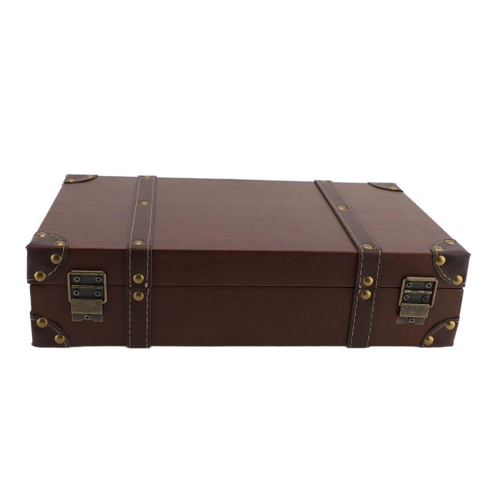 Leather Decorative Luggage Trunk Wood Multi-purpose Organizer Vintage Suitcase Home Organization