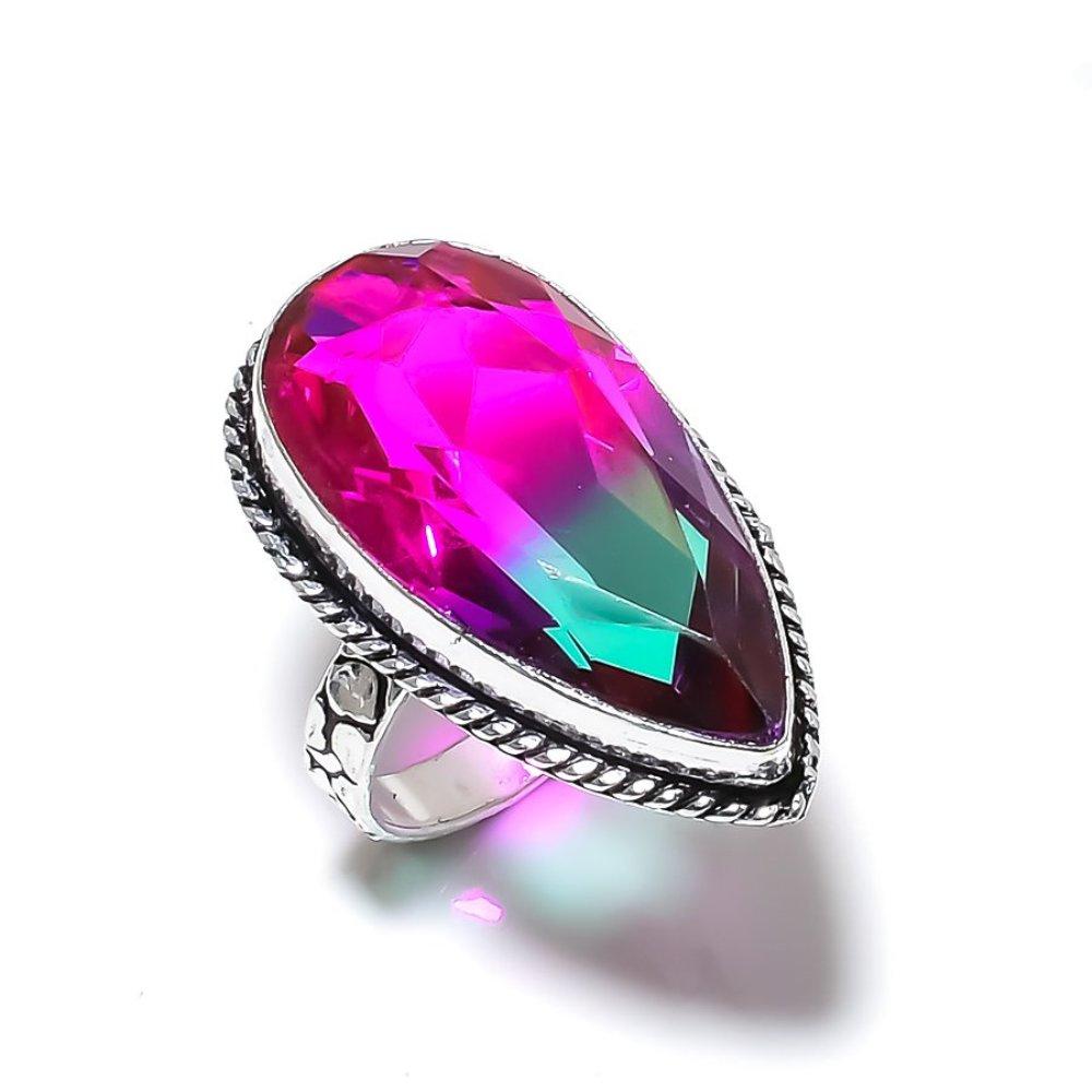 Bi-Color Tourmaline Gemstone 925 Sterling Silver Gift Jewelry Ring Size 7