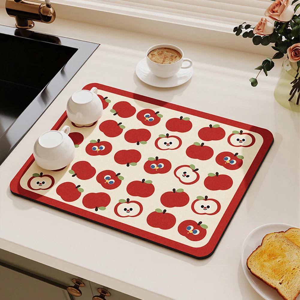 Tabletop Drainage And Water Absorption Pad Cute Apple Grid Pattern Insulation Meal Pad