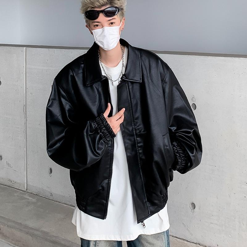 Мужская ретро кожаная куртка с мягкими плечами – Повседневный свободный крой для весны/осени