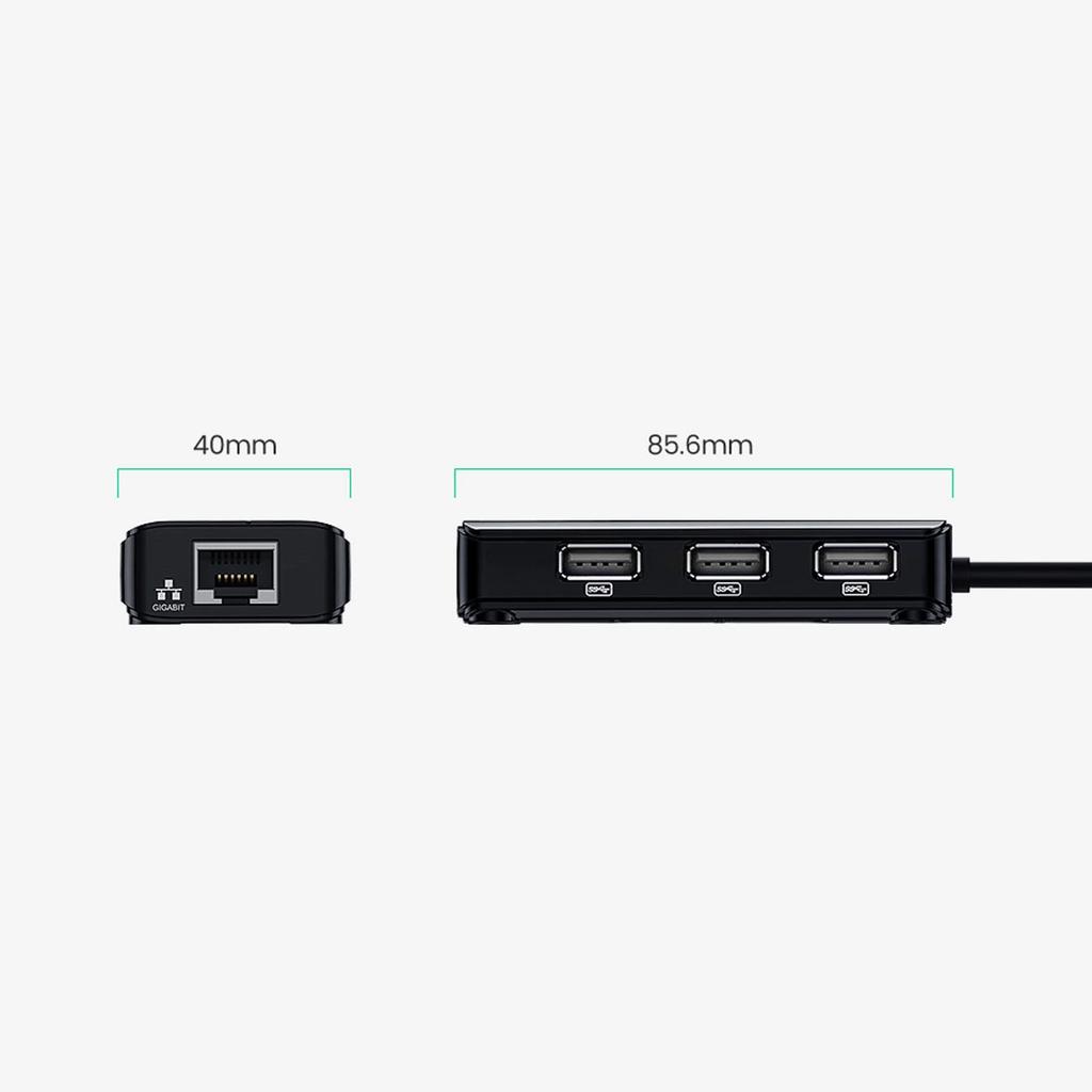 Ugreen 20264 Rj45 / Usb-A 10/100Mbps Hub Network Adapter 3X Usb-A 2.0 - Black