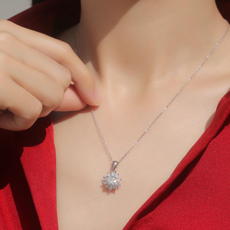 Bague Ringen S925 Silver Luxury Set 1ct/5ct Moissanite Sunflower Pendant Summer Snow Night Collarbone Necklace