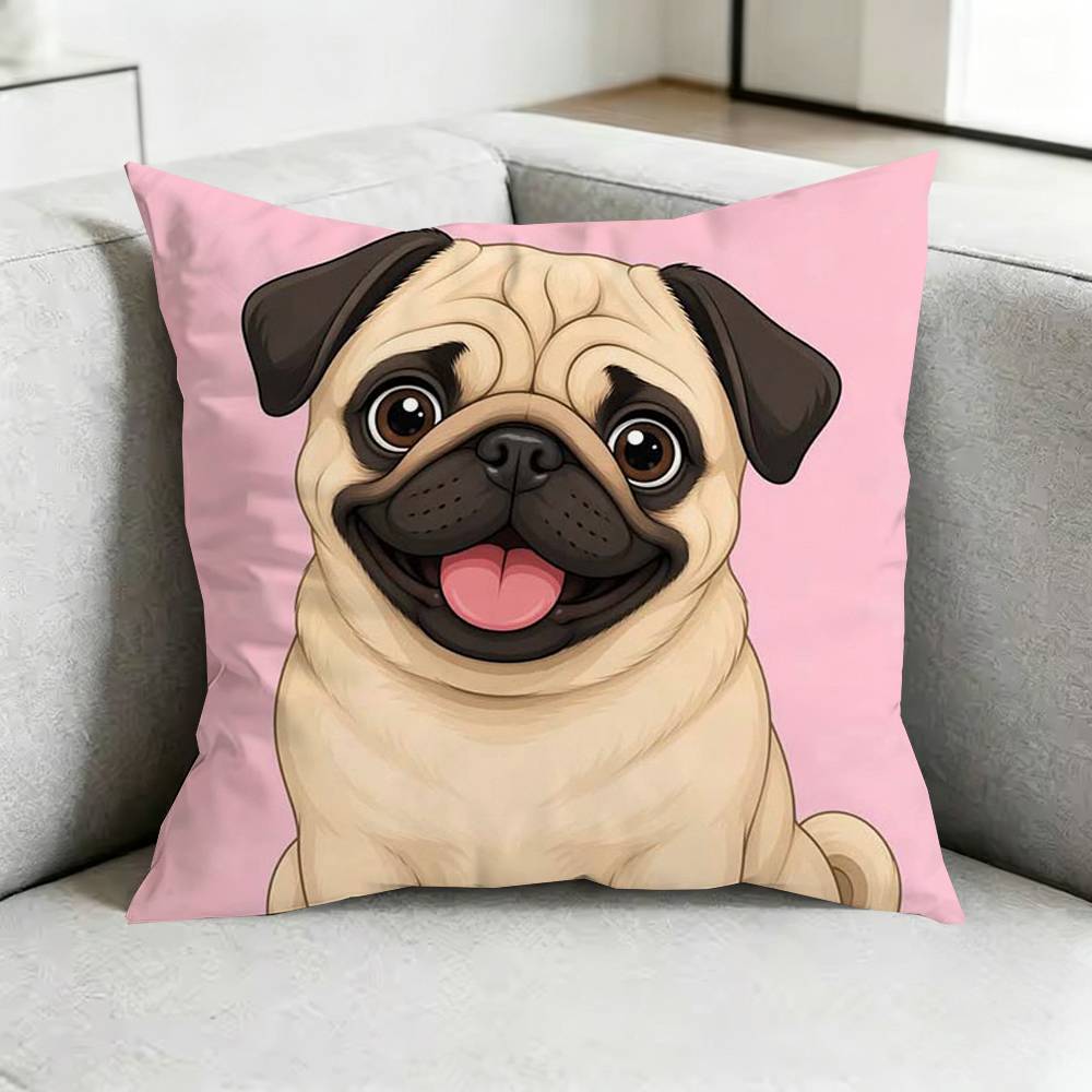 Cute Pug DogG CCartoon Pillow Case Square DoubleSided Sofa Cushion Cover Bedroom Bedside Pillow Gift