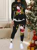 Women's Christmas Print 2-Piece Outfit: Long Sleeve Crew Neck Top & Pants, Holiday Limited Casual Party Gift Suit