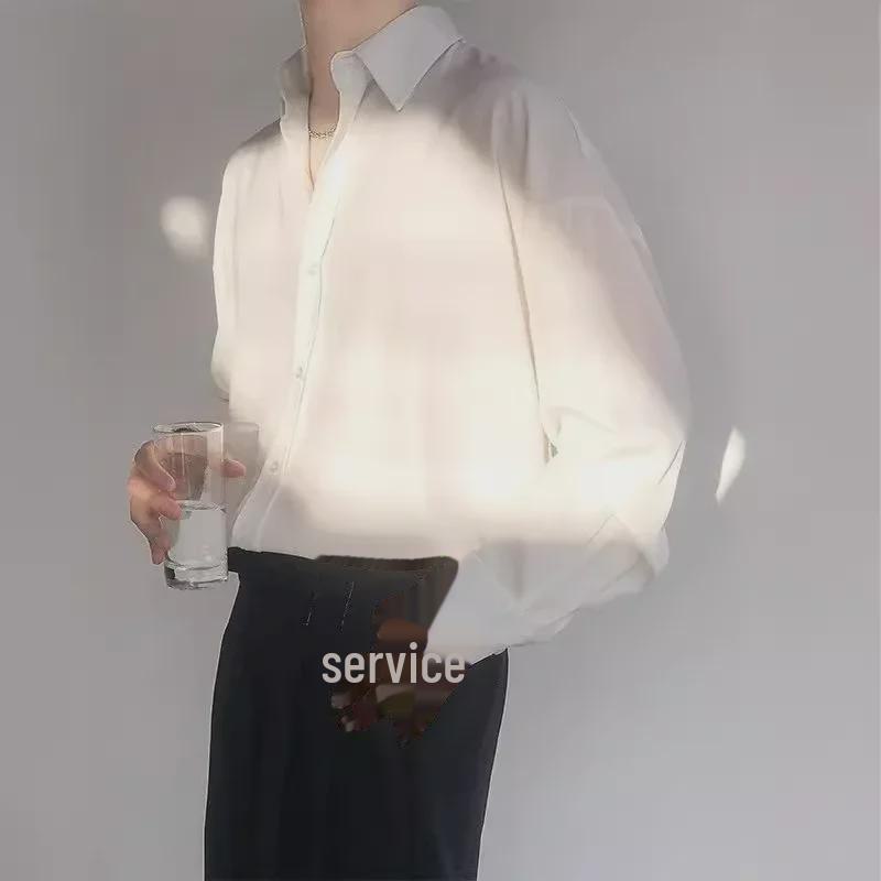 Рубашка с длинным рукавом из зеленого и белого ледяного шелка в стиле ретро — унисекс, корейский стиль, свободный крой