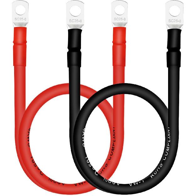 4 AWG Battery Cables with 3/8 inch Copper Terminals(2PCS 1FT)