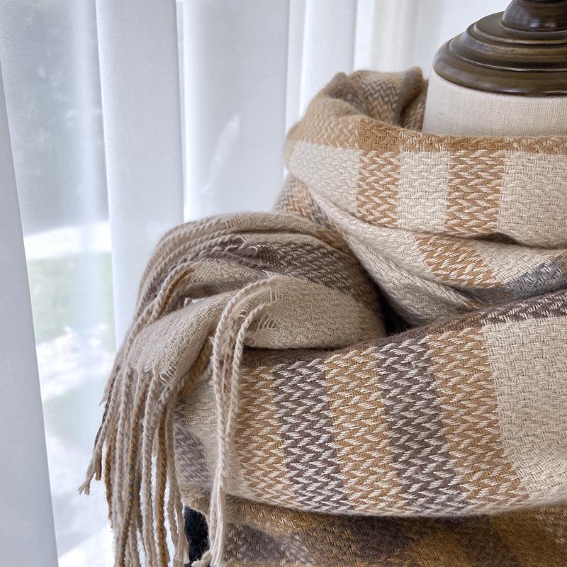 Plaid Scarf - Premium Soft Warm Knit Shawl with Earthy Tones, Vintage Modern Design for Winter Fashion & Layering, Durable Cozy Accessory