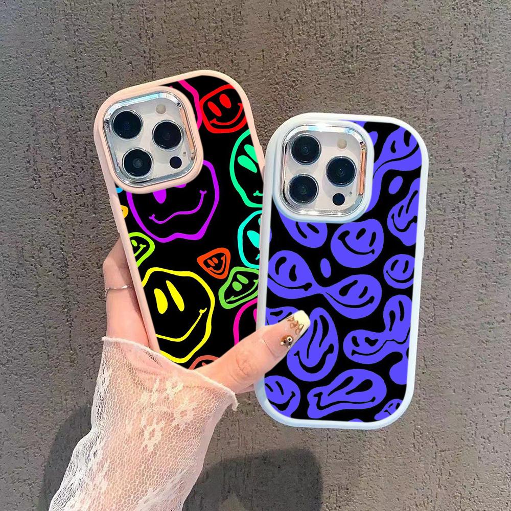 Чехлы для телефонов Ae88 Lovely Smiley Art для Samsung A13 A32 A53 A04e A54 S23 S24 Ultra Infinix Hot 40i Huawei P30 Pro, металлическая защитная задняя крышка для камеры