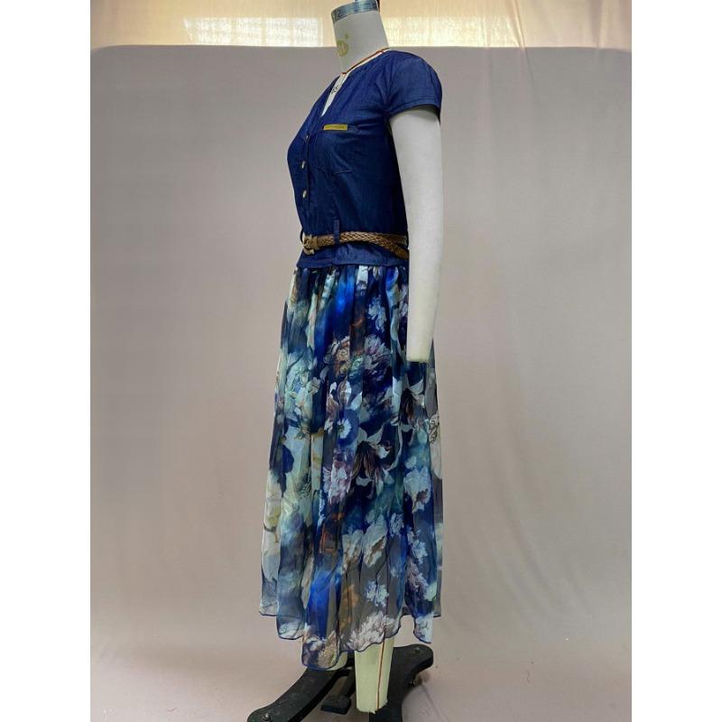 Женские летние джинсовые облегающие платья миди с v-образным вырезом и принтом