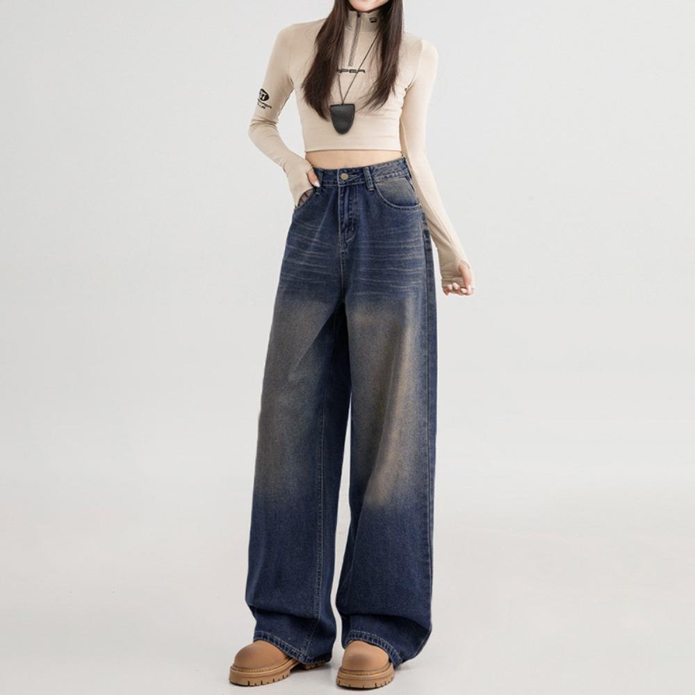 Трендовый уличный дизайн, выбеленные джинсы широкого кроя, новая модель весна-осень, джинсы с высокой посадкой, свободные, моп-джинсы