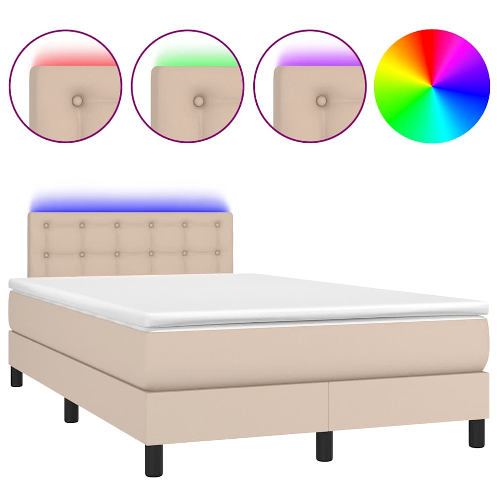 Vidaxl Łóżko Kontynentalne Z Materacem I Led, Cappuccino, 120X190 Cm