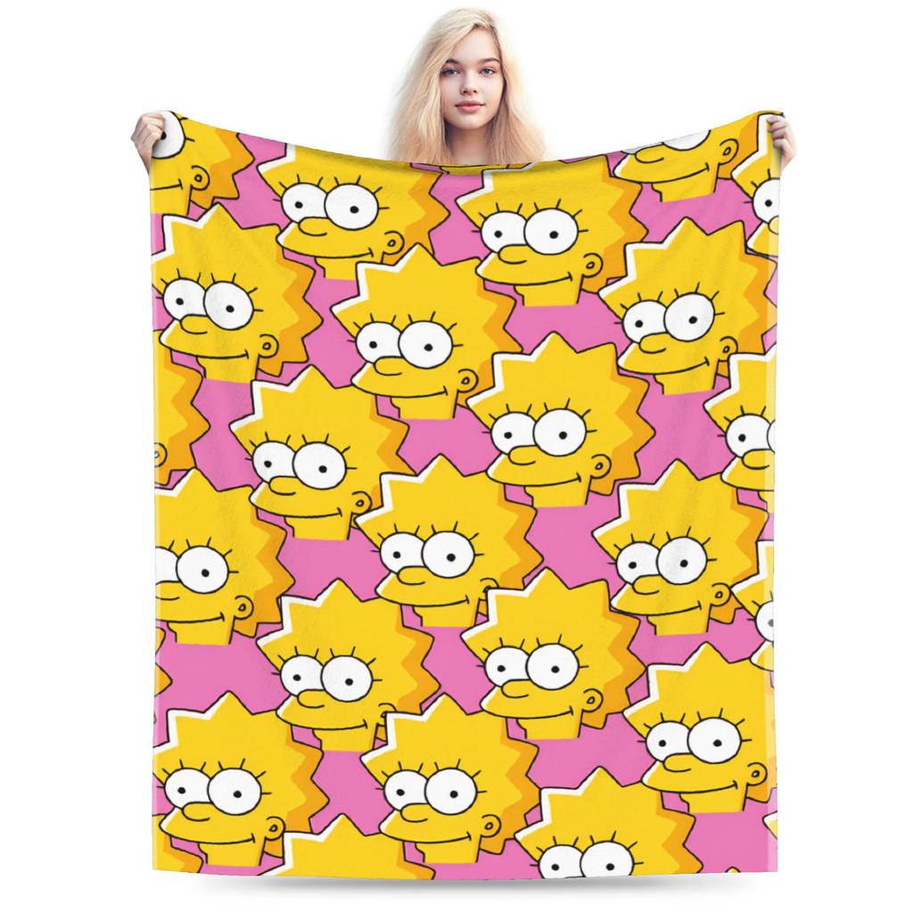 S-Simpsons Lisa Yellow Star Pattern Blankets Quality Soft Cozy Bedding Throws Winter Picnic Couch Bed Funny Bedspread
