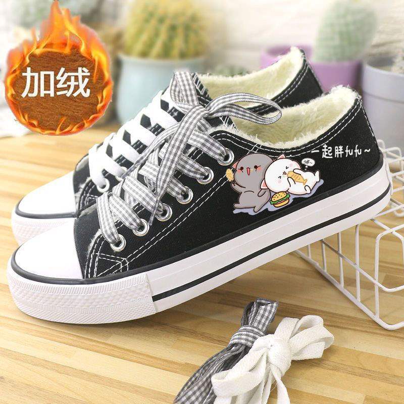 Низкие парусиновые туфли, маленькие белые туфли, женская обувь, студенты, бархат на осень и зиму, корейская версия, балетки, кеды, одинарные туфли, б