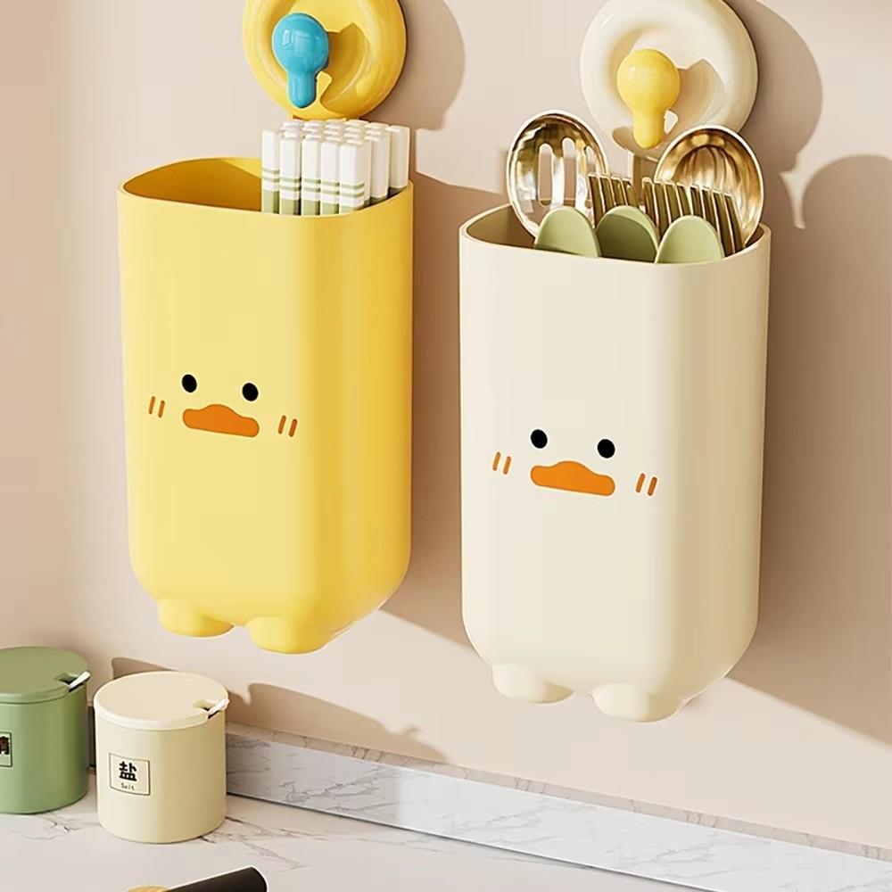 Cartoon Duck Chopstick Cage Wall-mounted Storage Rack Household Drain Rack Tableware Organizer