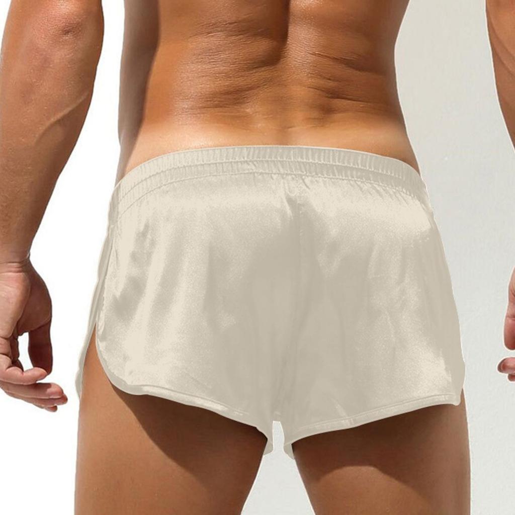 Men's Satin Shorts Silk Boxer Youth Sexy Side Slit Casual Shorts