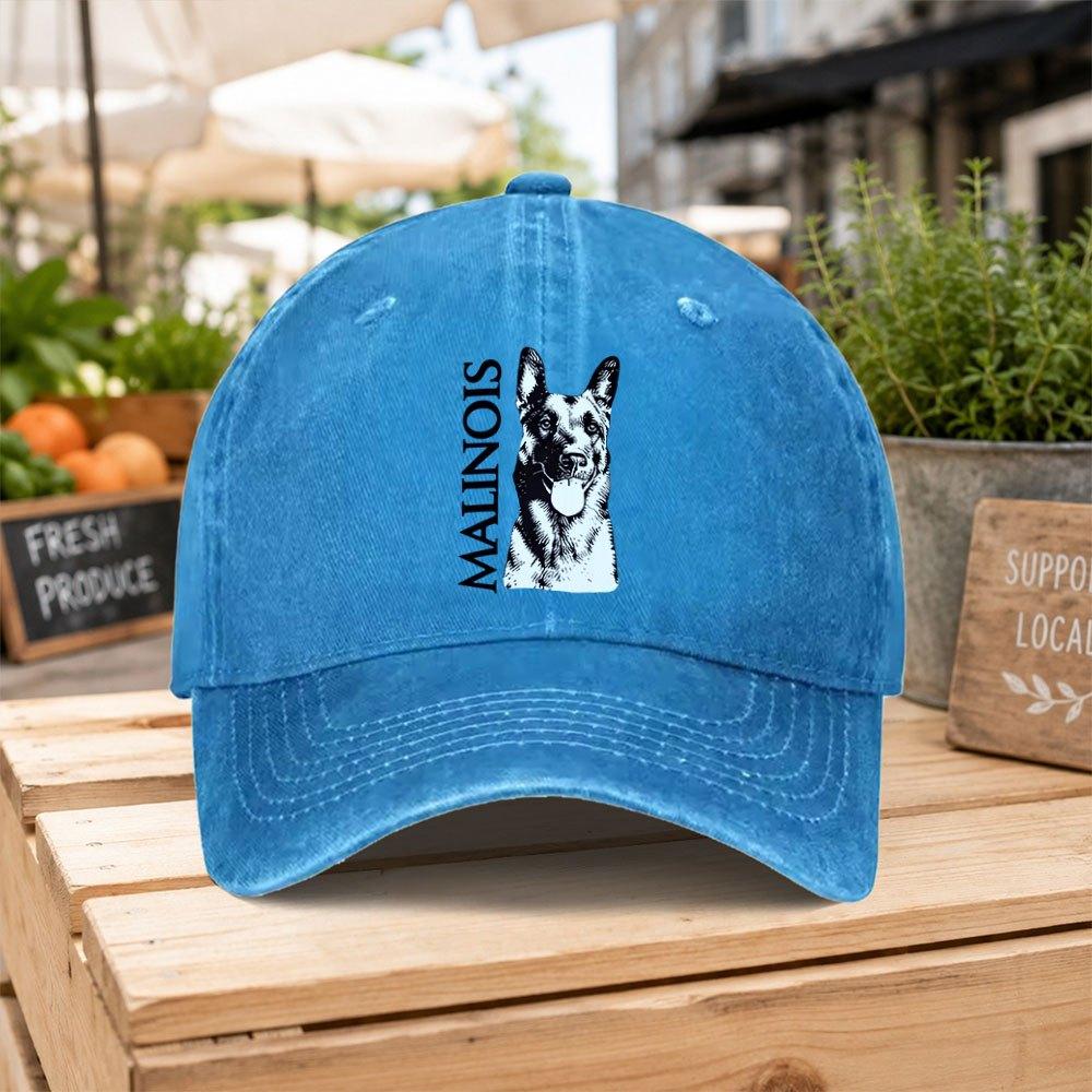 Malinois Dog Washed Baseball Cap Unisex Casual Duckbill Cap for Outdoor Hiking Daily Commuting Street Style