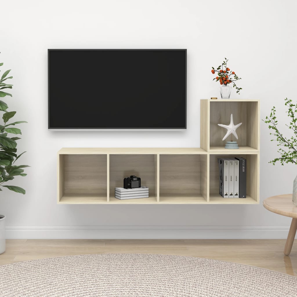 2 Piece Wall Mounted TV Cabinet Set Sonoma Oak Effect Particleboard