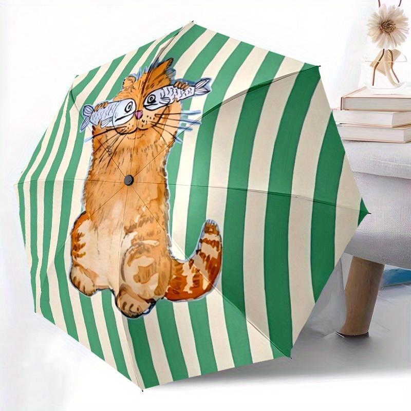 1pc Cat Fish Automatic Open/Close Umbrella with One-Touch Button, Compact Folding Canopy, Sturdy 8-Rib Windproof Design -031