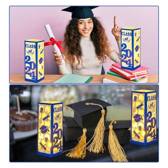 6 шт. освещенных выпускных центральных украшений для выпускного класса 2025 года, фонарики, украшения для выпускного со светодиодной подсветкой для выпускного в колледже, принадлежности для вечеринки