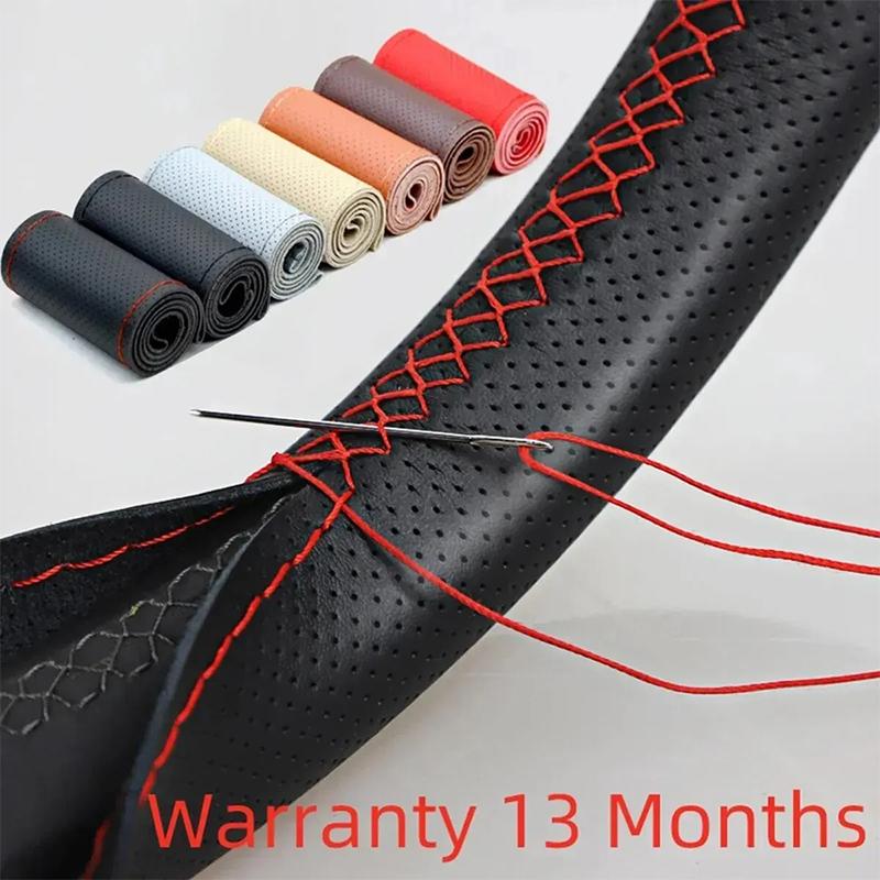 Подходит для 38 см 14 DIY Шитье Дышащий и Противоскользящий Черный Серый Бежевый Универсальный Кожаный Руль Автомобиля Обшивка с Прошивкой