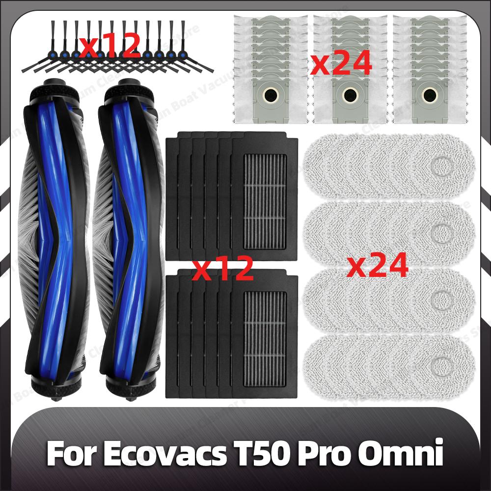 Compatible for Ecovacs T50 Pro Omni Replacement Main Side Brush HEPA Filter Mop Pads Spare Parts Accessories